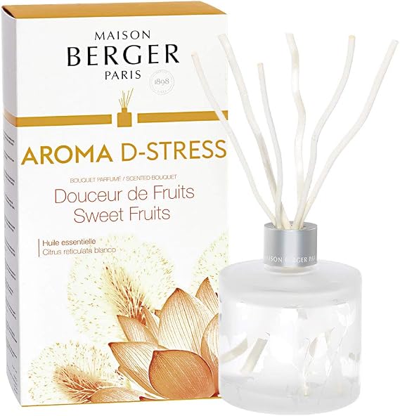 MAISON BERGER Reed Diffuser Bouquet - Aroma Collection - 6 Sticks - Prefilled with 180 milliliters Fragrance - Made in France (Aroma D-Stress)