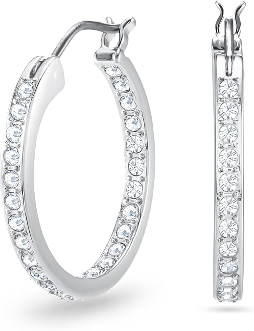 Swarovski Sommerset hoop earrings, clear, Rhodium finish