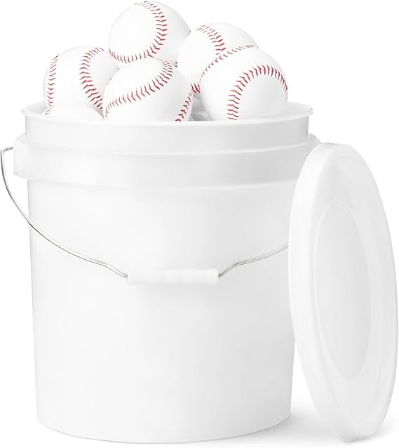 Amazon Basics Bucket of Practice Baseballs, 24 Count, Regulation Size 9-inch, Youth League