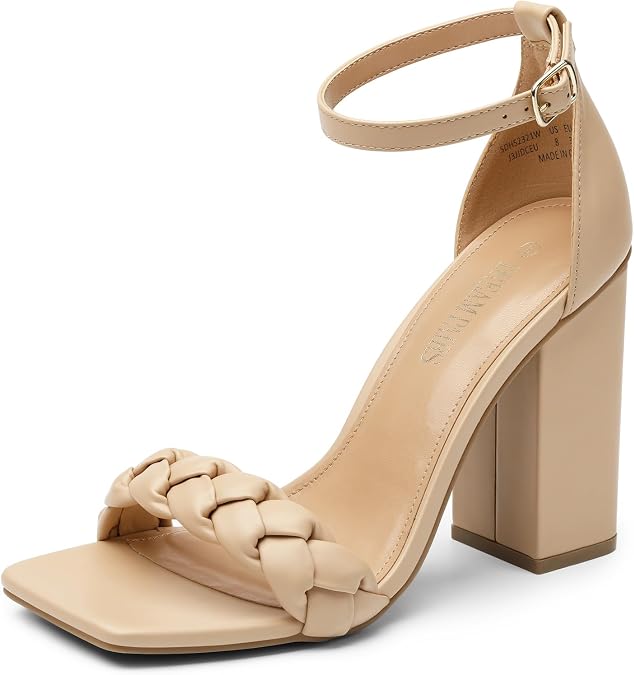 DREAM PAIRS Women's Heels For Women Braided Open Toe Ankle Strap High Block Chunky Heel Sandals Party Wedding Dress Pumps Shoes