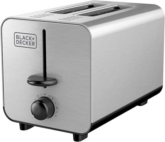 BLACK+DECKER 2-Slice Stainless Steel Toaster with 7 Toast Shades, Extra-Wide Self-Centering Slots