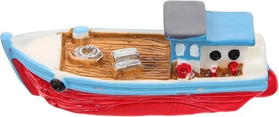 Mediterranean Style Miniature Fishing Boat Model - Resin Desktop Ornament for DIY Micro Landscape 2.08 X 0.78 X 0.62 Inches, Multi-Color