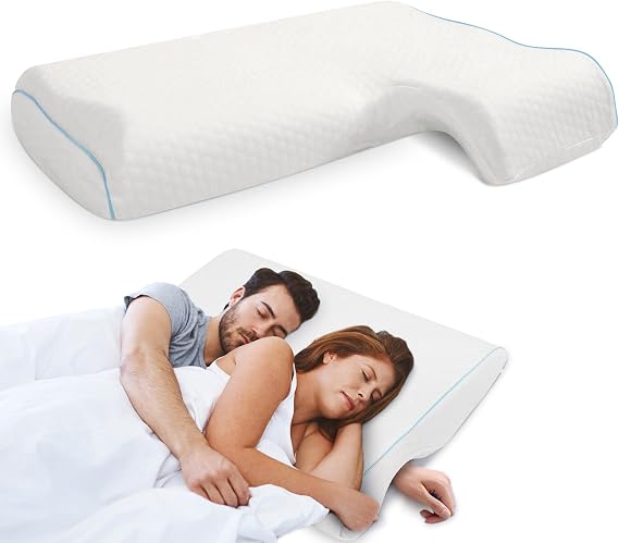 Arched Cuddle Pillow Memory Foam Couplle Cuddle Pillow for Couples Lovers, Removable Pillow Cover Side Sleeper Pillow Neck Pillow with Zipper, Polyester + Cotton (Right)