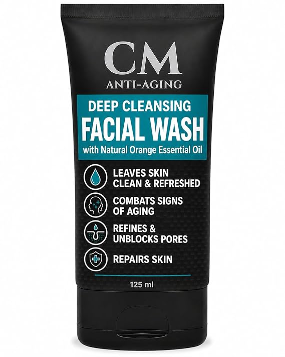 CHAMUEL MEN Anti-Aging Face Cleanser - Deep Cleaning & Exfoliating Mens Face Wash Fights Acne & Wrinkles w/Organic Rose Hip, Aloe & Glycolic Acid for Oily, Dry, Sensitive or Combination Skin, 125ml.