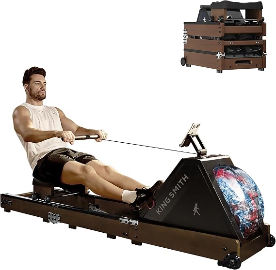 Rowing Machine for Home Gym, Water Resistance Rower Machine,Triple Folding Rowing Machine with LED Monitor, App Compatible Walnut