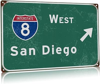 Buoraev Metal Tin Sign West San Diego Intercontinental 8 Highway Poster Sign Indication Metal Sign Airport Highway Bar Club Plaque Wall Decoration 12x18 Inches