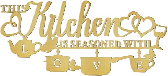 Kitchen Sign, Golden, 16.93 x 7.48 inches, Metal, Farmhouse Style, Wall Mount, Kitchen Decorative Sign