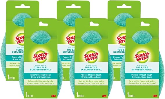 Scotch-Brite Non-Scratch Tub & Tile Scrubber Refill Pads, 6 Pack | Pack of 6