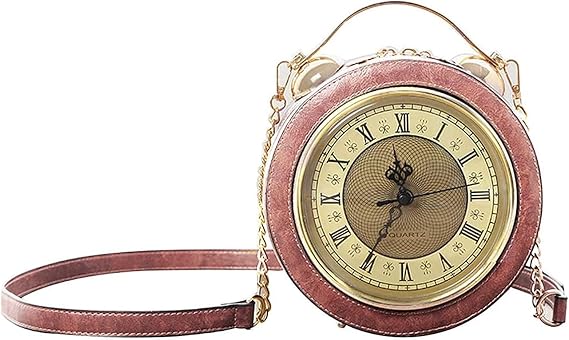 Clock Bag Real Work Steampunk Style Portable Purse Chain Shoulder Female Bag Crossbody Bags Creative Round Crossover Purse Fashion Messenger Shoulder Bag Handbag for Women (D)