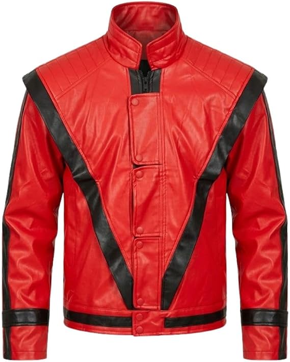 Luxhyde Michael Thriller 1980s Retro Red Faux Leather Jacket Costume for Men – MJ Red Thriller Jacket for Halloween