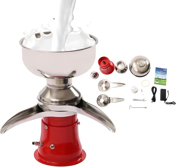 Milk Cream Separator, 100L/h Output Electric Cream Centrifugal Separator, 304 Stainless Steel Milk Skimmer with 5L Bowl Capacity, 10500RPM Rotating Speed Cream Separator, Perfect for Goats Cows