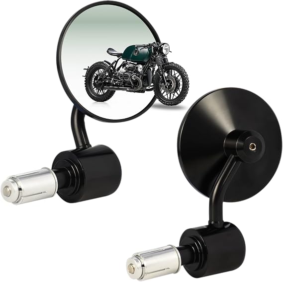 7/8'' Vintage Motorcycle Bar End Mirrors, CNC Rear View Side Mirror Black