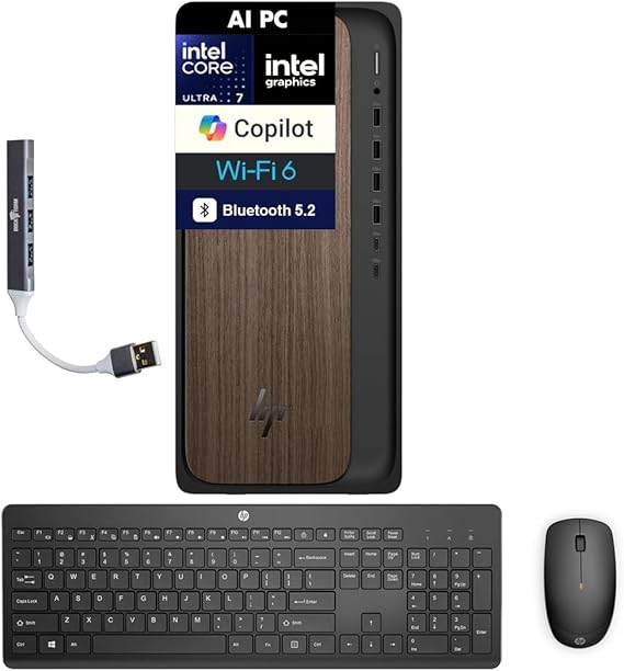 HP OmniDesk AI PC (Next Gen Envy) Desktop (Intel Ultra 7-265, 32GB DDR5, 4TB SSD, Intel Graphics, 280W PSU, WiFi 6, BT 5.2, RJ-45, 1 Display Port, Win 11 Pro) w/DKZ USB Port Exp