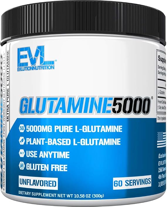 EVL L-Glutamine Powder Supplement for Post Workout Recovery, Vegan