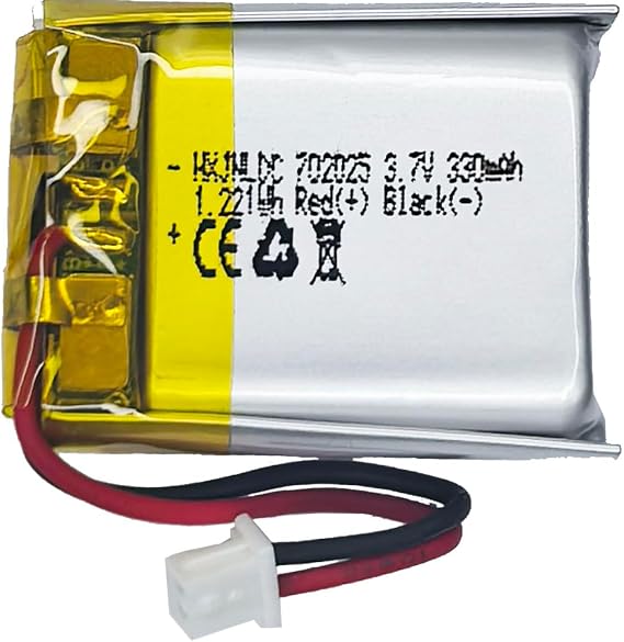 DC 3.7V 330mAh 702025 Rechargeable Lithium Polymer Battery, Suitable for DIY 3.7-5V Electronic Products with Built-in 2-Wire Battery Replacement and LED Lights