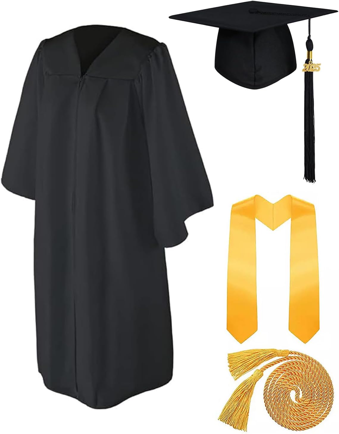 Unisex Adult Matte Graduation Cap and Gown Tassel Set with 2025 Tassel Graduation Sash Honor Cord Kit for High School College