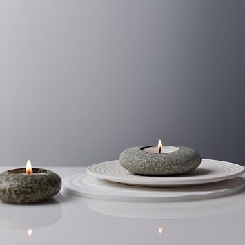 2 Pcs Handmade Pebble Tea Light Candle Holder Handcrafted Tealight Holder for Zen Garden, Altar, Mantle, Desk, Table, Shelf