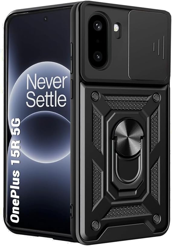 Microcase OnePlus 15R / ACE 6 ile uyumlu QUBEC Serisi Kamera Kapaklı Yüzük Standlı Kılıf-AL5117