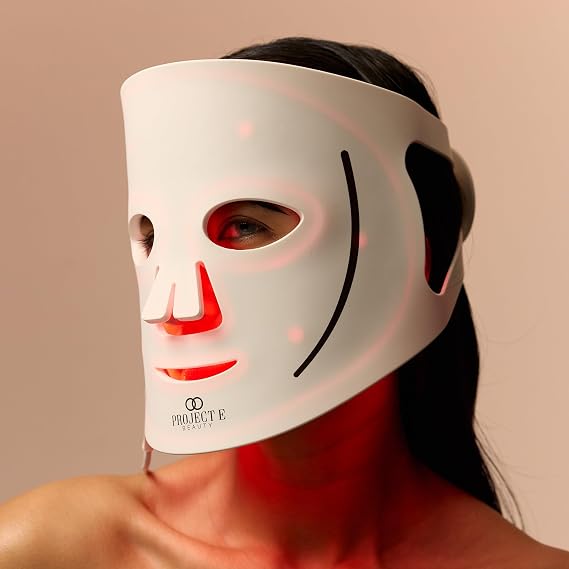 LED Light Therapy Mask by Project E Beauty | Silicone Face Facial Mask | Red Blue Light Skin Rejuvenation Anti-Aging | Remove Reduce Wrinkles | Home Spa Treatment Skincare Device