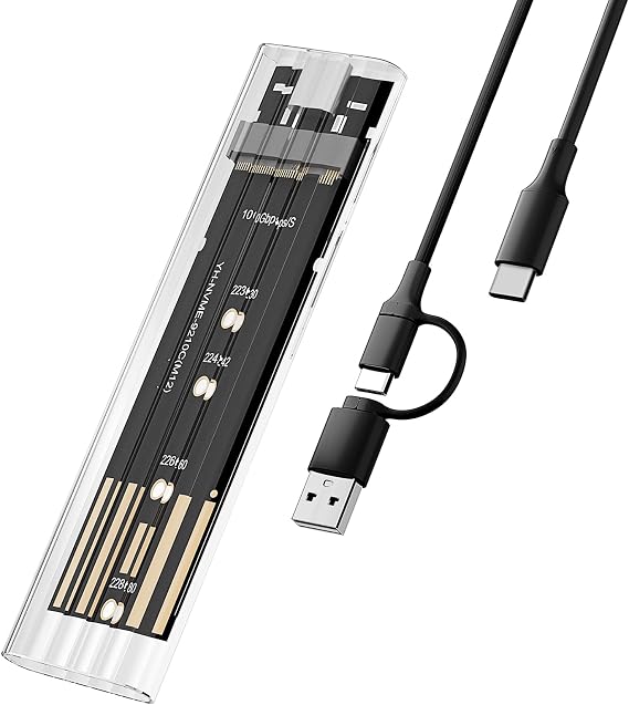 M.2 NVMe SSD Enclosure, High-Speed to USB Enclosure with USB 3.2 Gen 2 10Gbps, Compatibility for NVMe SSD M-KeyBM Key, for 2230224222602280 SSDs with C-C to A Cable