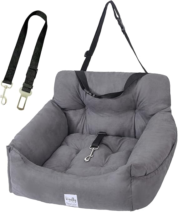 Dog Car Seat for Small Medium Dogs, Waterproof Puppy Pet Safety Seat with Storage Pocket and Clip-On Safety Leash for Small Dogs or Cats - Dark Grey Medium