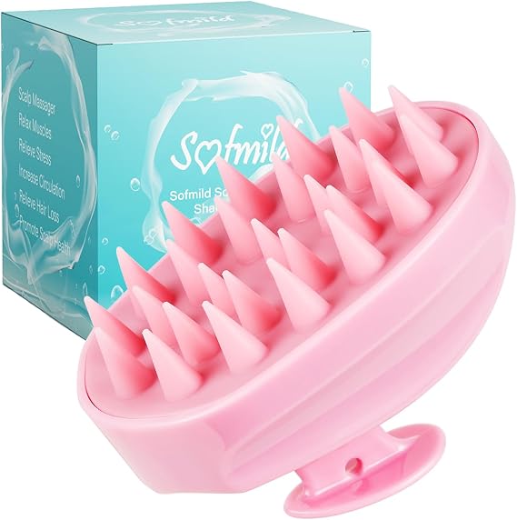 Scalp Massager, Soft Silicone Shampoo Brush Hair Scrub Brush, Pink
