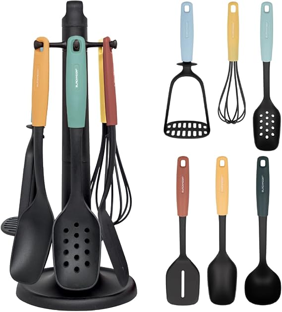 Blackmoor Kitchen Utensil Set 6-Piece with Rotating Stand/Heat-Resistant Nylon/Scratch-Free/Dishwasher Safe/Cooking Tools for All Pan Types 68609