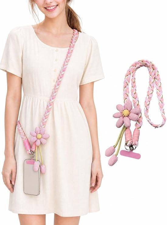 Woven Flower Phone Lanyard for Women Anti-Theft Phone Strap Crossbody Universal Phone Neck Lanyard Travel