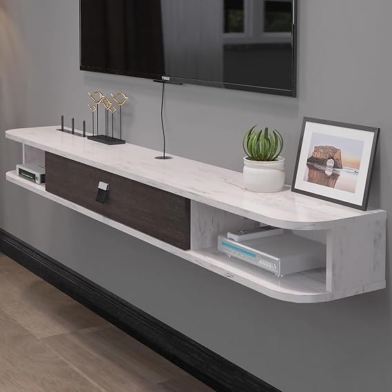 Floating TV Stand, Wall Mounted Entertainment Center TV Shelf, Cabinet Shelves Mesa flotante para tv, Media Wall Entertainment Center for Under TV, Floating TV Console(White,180CM/70.8IN)