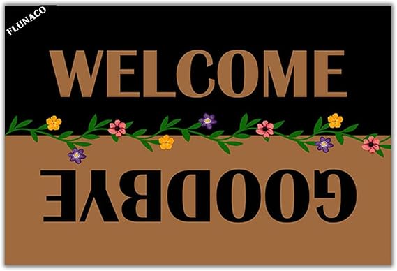 Welcome Goodbye Doormat, Welcome Mats Outdoor for Front Door, Hello Entrance Door Mat, Funny Doormat 23.6" x 15.7"