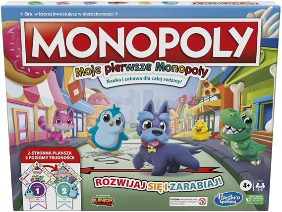 Monopoly Board Game, Board Game for Kids, 2-Sided Game Board, Fun Teaching Tool for Families; My First; 4+