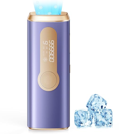 IPL Laser Hair Removal Device for Women & Men - Safe At-Home 45F Ice-Cooling Contact for Painless & Long-Lasting Results, 86% Less Hair In 3 Weeks for Full Body & Face, Purple