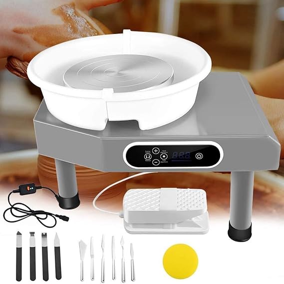 Electric Pottery Wheel, 25cm Heavy Duty Ceramic Forming Machine with Foot Pedal, LCD Touch Screen for DIY Home and School Pottery Studios, Clay Tools