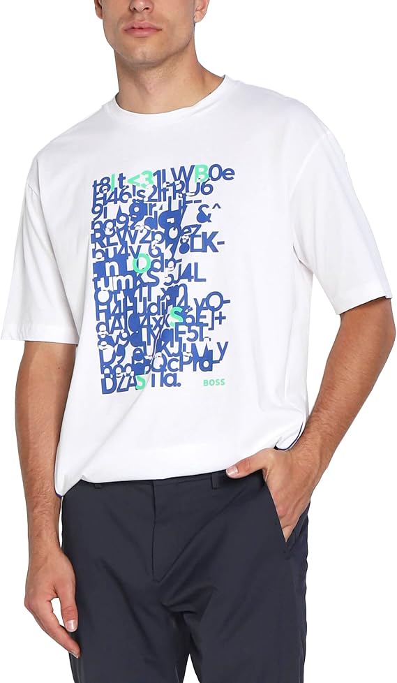 Hugo Boss Men's Tee 5 White Blue Logo Short Sleeve Crew Neck T-Shirt