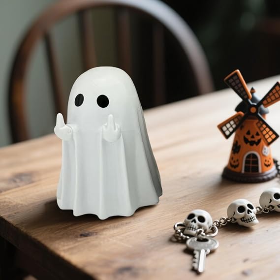 DORIMI Halloween Ghost Figurine - Resin Ghost Statue, Cute Decor for Indoor Outdoor Halloween Decorations, Spooky Decor for Desk, Porch, Bathroom (Cute Version)