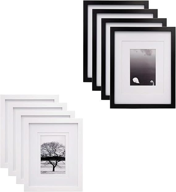 Egofine 4 PCS 11x14 Black/8x10 White Picture Frames Made of Solid Wood Black Covered by Plexiglass
