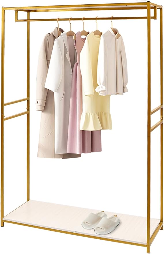 Gold Clothes Rack Heavy Duty Metal Clothing Racks Freestanding Wardrobe Garment Hanger for Hanging Clothes Bedroom Closet Clothes Retail Display Clothing Store