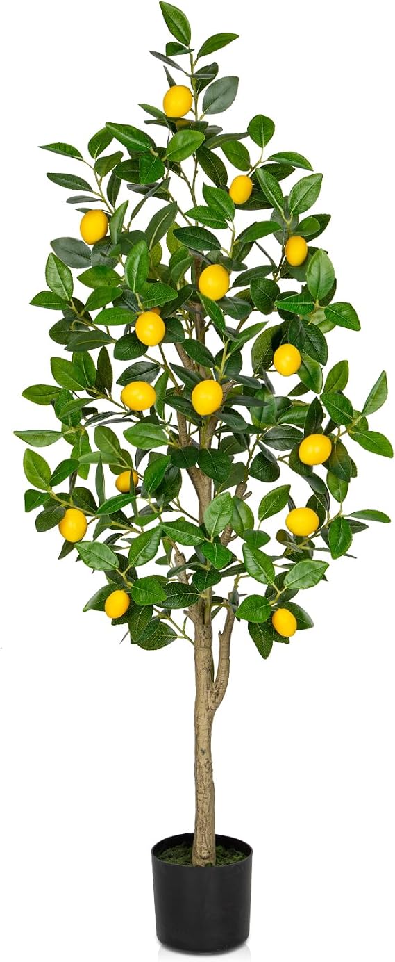 Artificial Lemon Tree 4ft Fake Lemon Plant in Pot Large Fake Floor Plants Faux Trees Indoor Lemon Decorations for Home Living Room Office