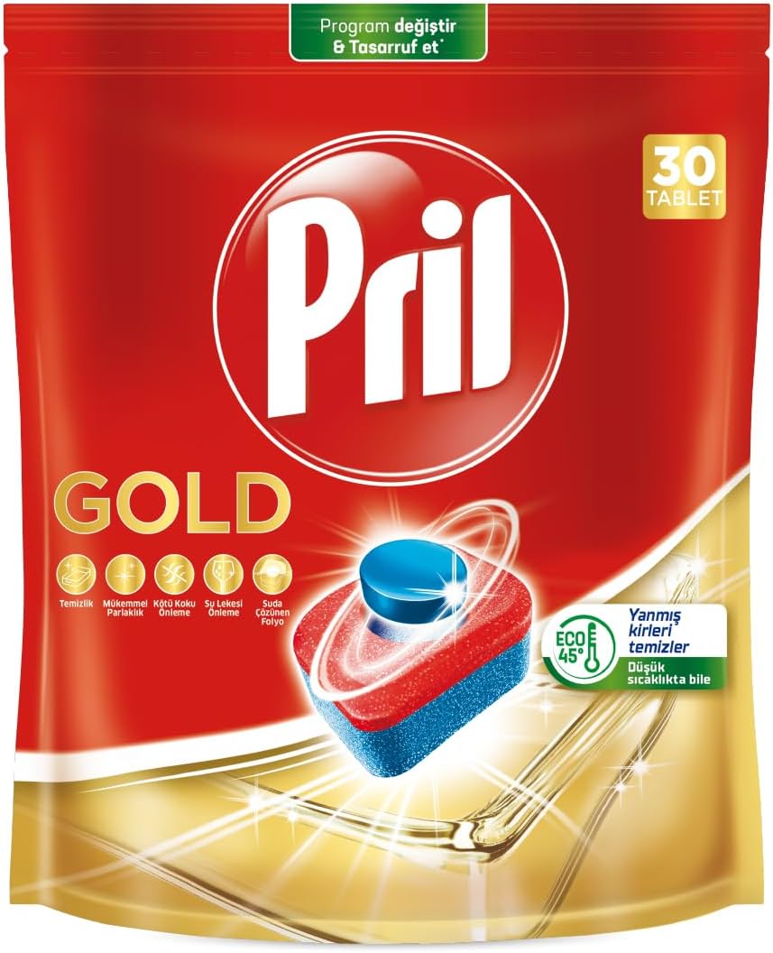 Pril Gold 30 Tablet Dishwasher Detergent Tablet for Burnt Dirt 1 x 30 tablets, Gold 30 Tablets
