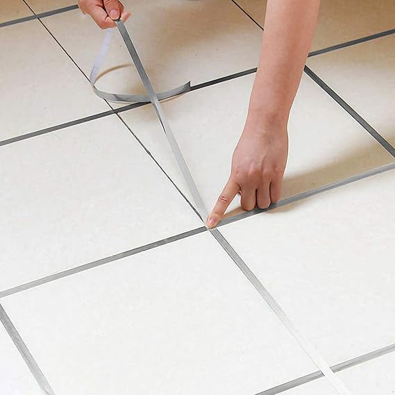 0.8 Inch x 166 Ft Tile Stickers Decorative Floor Wall Sticker Foil Line Peel and Stick Adhesive Waterproof Gap Cover for Kitchen Bathroom Living Room Bedroom (1pc Roll) Silver