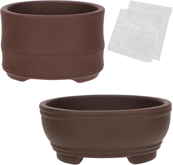 Bonsai Planter 2 pc 3.0" + 4.1" Unglazed Round Ceramic Succulent Pots Set
