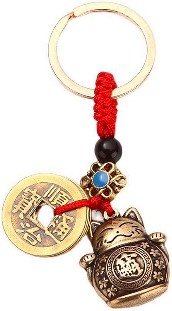 Lucky Fortune Cat Coin Key Chain,Delicate and lovely Lucky Cat Keychain,Feng Shui Keychain and Lucky Charms,for Unisex Car Keychain Pendant Accessories(Yellow)