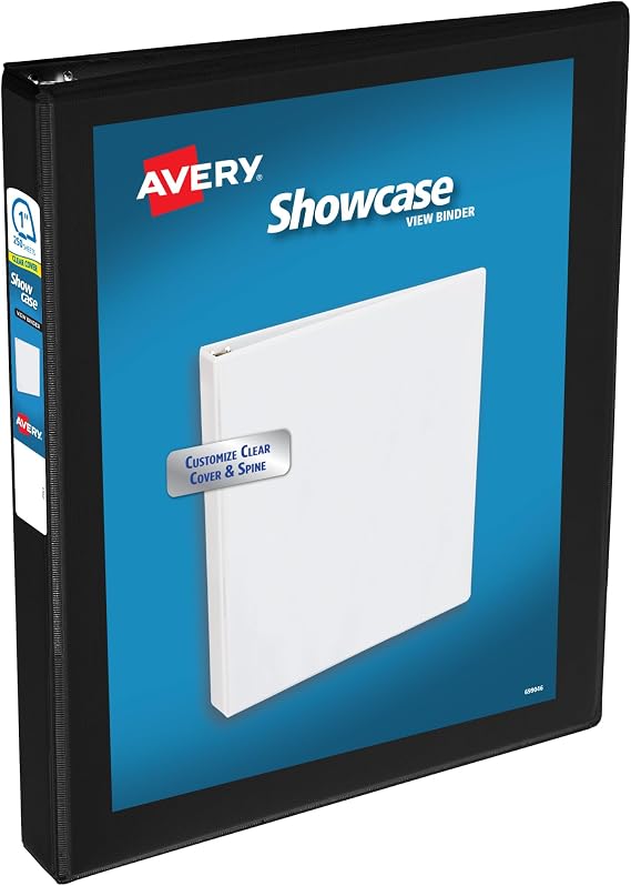Avery Showcase Standard View 3 Ring Binder, 1" Slant Rings, 250-Sheet Capacity, 1.4 Inch Wide Spine, 1 Black Binder, Ideal for Lightweight Organization and Occasional Referencing (19600)