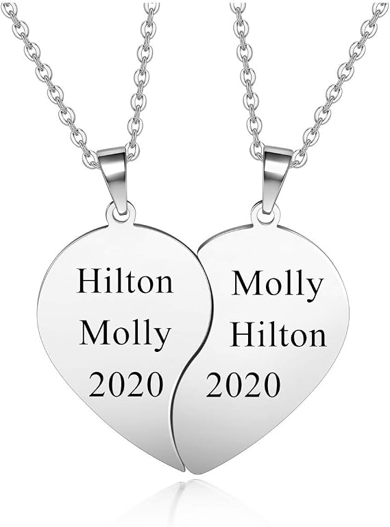2pcs Custom Engraved Heart Puzzle Matching Necklaces for Couples Stainless Steel Split Heart Puzzle Pendant Necklace for Women Men Couples BFF Friendship Gift