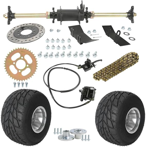 28インチ リアアクスル コンプリートキット フットブレーキ 11x7.10-5インチ ゴーカートホイール こぶレーサータイヤ & 428 チェーンスプロケット 110cc 125cc 150cc ATV ゴーカート バギー ドリフト トライク 四輪車 Taotao 用
