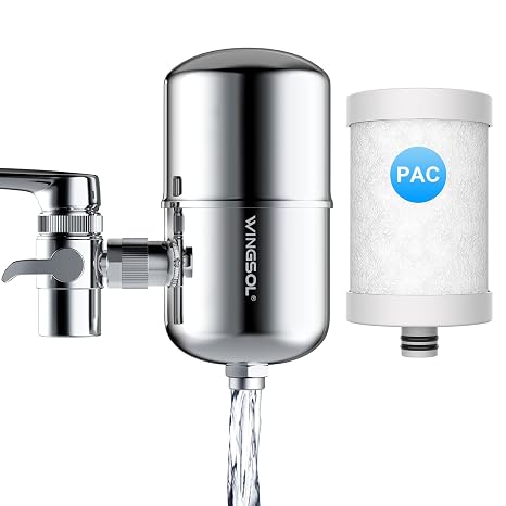 WINGSOL Stainless Steel Water Filter for Sink Faucet, NSF/ANSI 42&53, 360 Rotating Tap Purifier Reduce PFAS, Lead, Chlorine & Microplastics, 350 Gallons Long-Lasting Reinforced Housing Built-to-Last