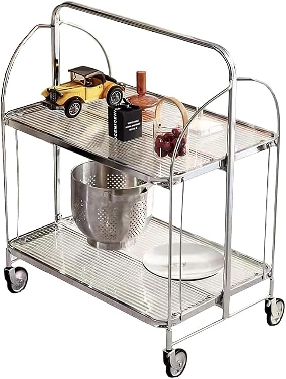Katlanabilir Tekerlekli Bar Arabası, Saplı, Kahve, Çay ve Diğer İçecekler için Servis Arabası - İçecek Saklama Arabası, Mutfak ve Resepsiyonlar için İdeal (