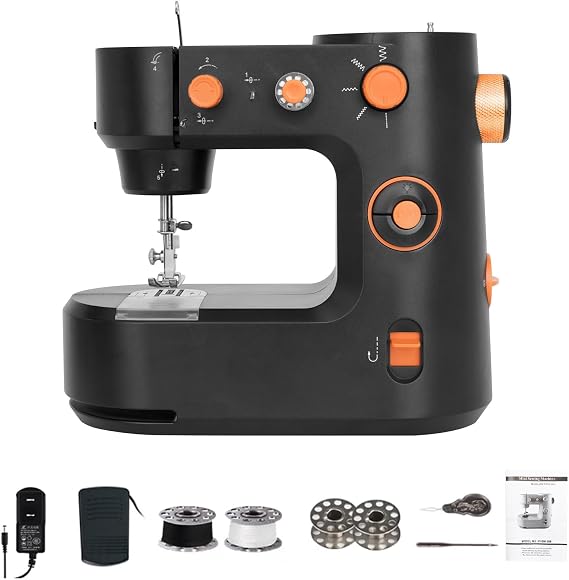 Sewing Machines Mini, Portable Sewing Machine for Beginner with 12 Built-in Stitches and Reverse Sewing, Multi-Function Mending Machine Small with Accessory Kit Pedal for Family Children's Day (black)