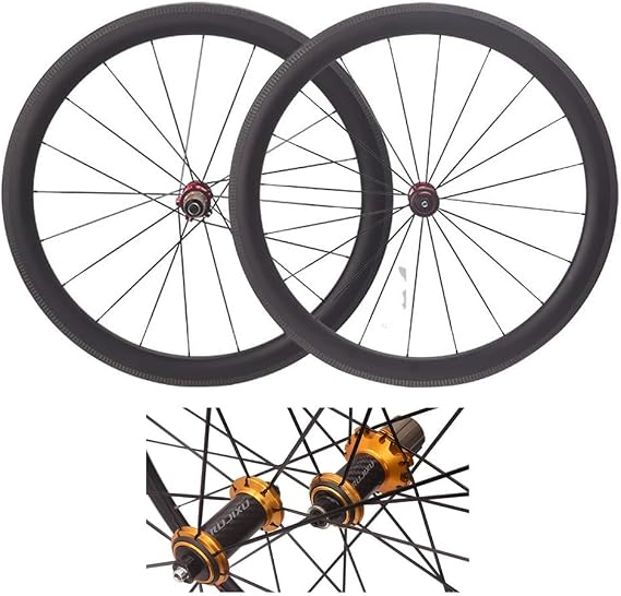 Superlight Road Bike Wheelset 700c Rim Brake with 50mm Depth Rims, 23c-25c-28c-32c Tubeless/Clincher Carbon Fiber Wheels Suitable for 9-12Speed with Quick Release(Gold)
