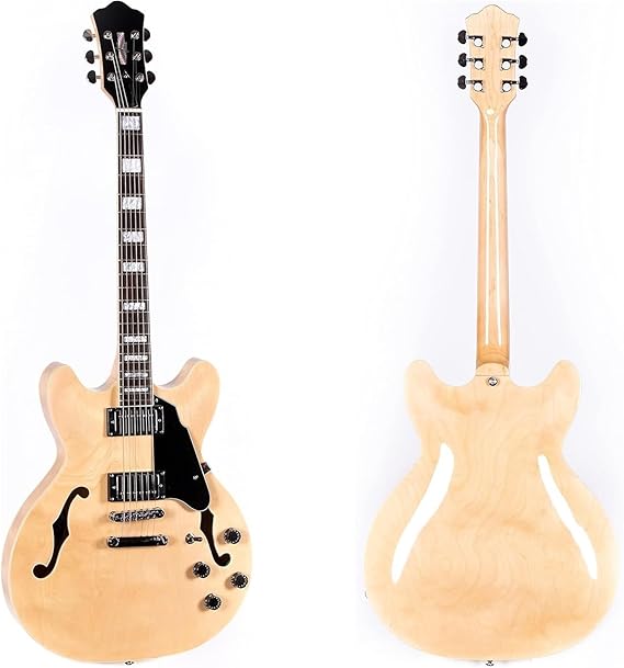 Electric Guitar Starter Kit Full Scale Electric Guitar Semi Hollow Body With Stainless Steel Frets(Natural)